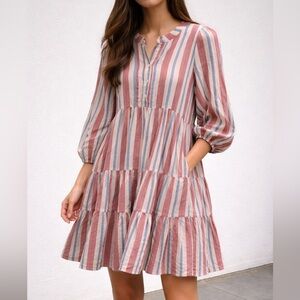 Pietsie Tropea Dress in Fez Stripe Midi Dress Pockets Size Large